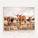 Texas Longhorn Cattle Wall Art Canvas Print, Sepia Western