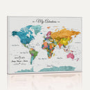 Custom Push Pin Watercolor World Map Canvas Wall Art Print –