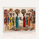 African Folk Art Canvas Wall Art, Colorful African Women Village Painting Print, Tribal Ethnic Home Decor, Vibrant African Art, Living Room
