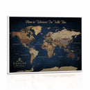 Framed Custom World Map Canvas Print - Deep Blue World Map