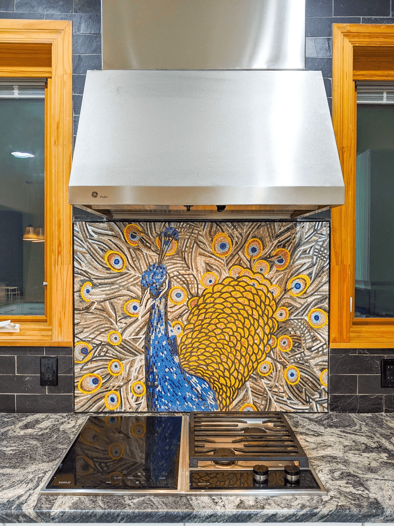 Colorful Peacock Mosaic Mural Design