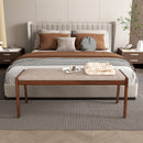 45 Inch Farmhouse Backless Bench with Rubber Wood Legs and Fabric Padded Seat-Beige by LJGDeals