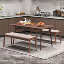 45 Inch Farmhouse Backless Bench with Rubber Wood Legs and Fabric Padded Seat-Beige