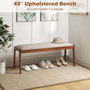 45 Inch Farmhouse Backless Bench with Rubber Wood Legs and Fabric Padded Seat-Beige by LJGDeals