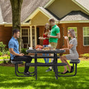 45 Inches Outdoor Round Picnic Table and Bench Set for 8 with Umbrella Hole-Black by LJGDeals