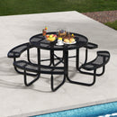 45 Inches Outdoor Round Picnic Table and Bench Set for 8 with Umbrella Hole-Black by LJGDeals