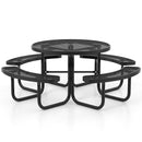45 Inches Outdoor Round Picnic Table and Bench Set for 8 with Umbrella Hole-Black by LJGDeals