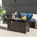 45 Inch Propane Rattan Firepit Table with Glass Stones and Protective Cover-Mixed Brown by LJGDeals
