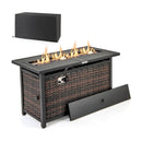 45 Inch Propane Rattan Firepit Table with Glass Stones and Protective Cover-Mixed Brown by LJGDeals