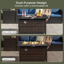 45 Inch Propane Rattan Firepit Table with Glass Stones and Protective Cover-Mixed Brown by LJGDeals