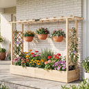 45 Inch Tall Wooden Raised Garden Bed with Side Trellis and Hanging Roof Drainage Holes