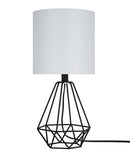 Catalina 18"H Metal Geometric Cage Matte Black Finish Table Lamp with White Linen Drum Shade