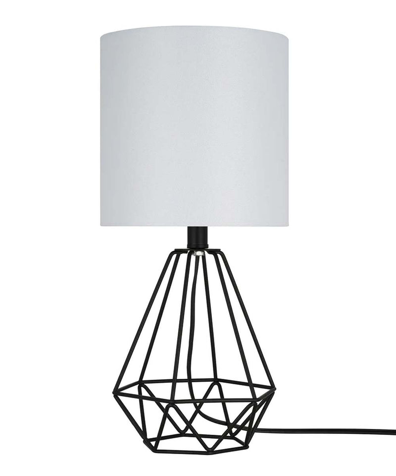 Catalina 18"H Metal Geometric Cage Matte Black Finish Table Lamp with White Linen Drum Shade