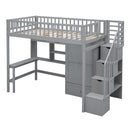 Loft Bed With Bookshelf, Drawers, Desk, And Wardrobe