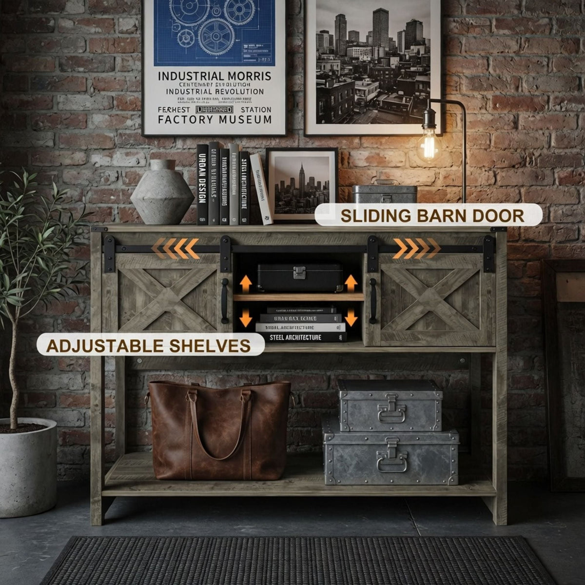Farmhouse Entryway Table With Sliding Barn Door, photo 25 of 40