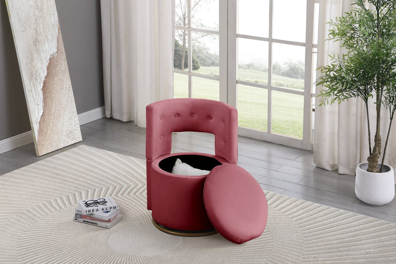 360 degree Swivel Accent Chair with Storage Function, Velvet Curved Chair with Gold Metal Base for Living Room, Nursery, Bedroom