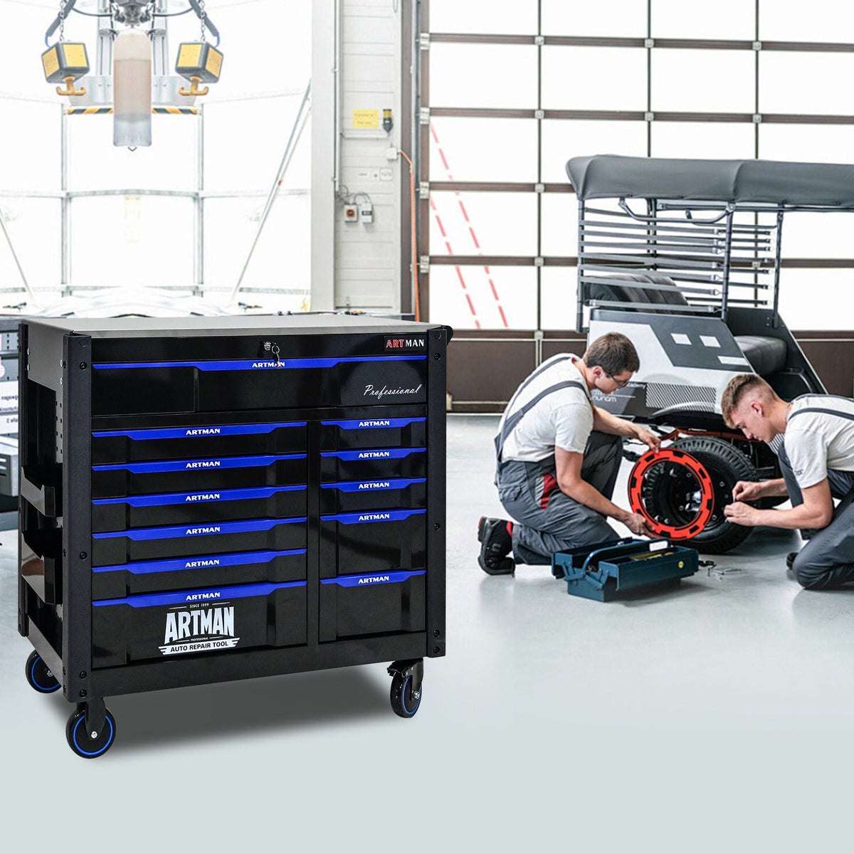 12 Layer Drawer Multi Purpose Tool Cart With Wheels And Iron Top - Black / Blue, photo 6 of 11