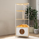 Corner Cat Tower, Cat Tree With Scratching Post, Cat Condo With Feeding Station And Climbing Platforms, Pet Furniture For Indoor Cats - White / Light Oak by HouseOfZazla
