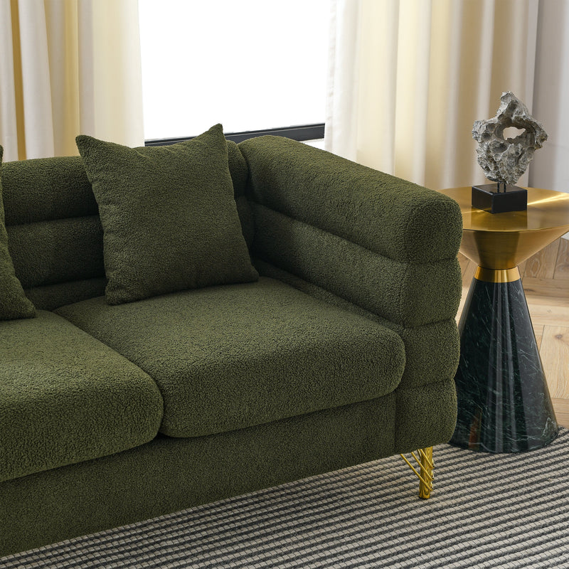 3-seater + 3-seater Combination sofa.Green teddy