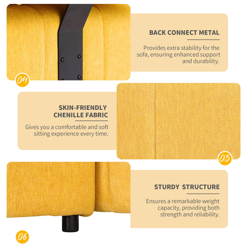 91.73" L-shaped Sofa Sectional Sofa Couch with 2 Stools and 2 Lumbar Pillows for Living Room, Yellow