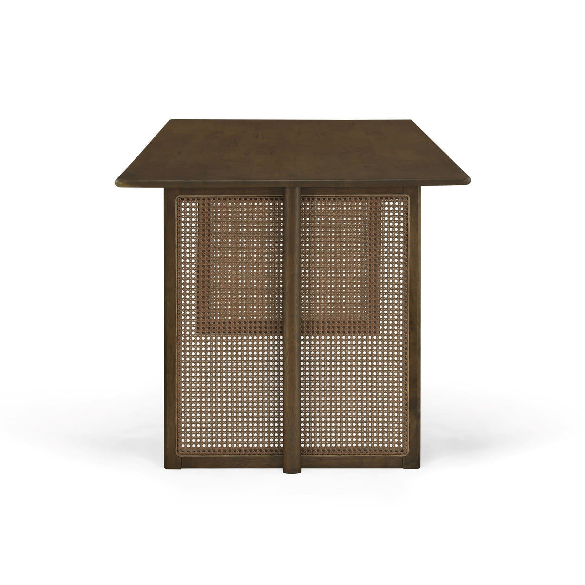 Walnut-Colored Rubber Wood Dining Table with Rattan Accents, photo 7 of 9