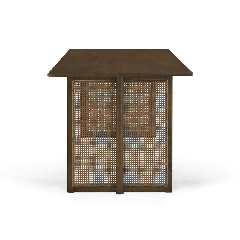 Walnut-Colored Rubber Wood Dining Table with Rattan Accents, photo 7 of 9