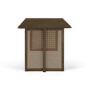 Walnut-Colored Rubber Wood Dining Table with Rattan Accents
