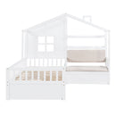 House Bed With Sofa, Kids Platform Bed With 2 Drawers And Storage Shelf by Unique Piece Furniture