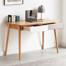 Computer Desk Large Size Office Desk With 2 Drawers, Modern Simple Style PC Table With Gap Design For Home Office - White / Gray by HouseOfZazla