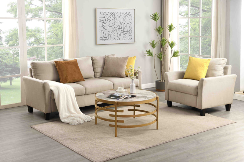 32.48" Round Coffee Table With Sintered Stone Top&Sturdy Metal Frame, Modern Coffee Table for Living Room, Golden