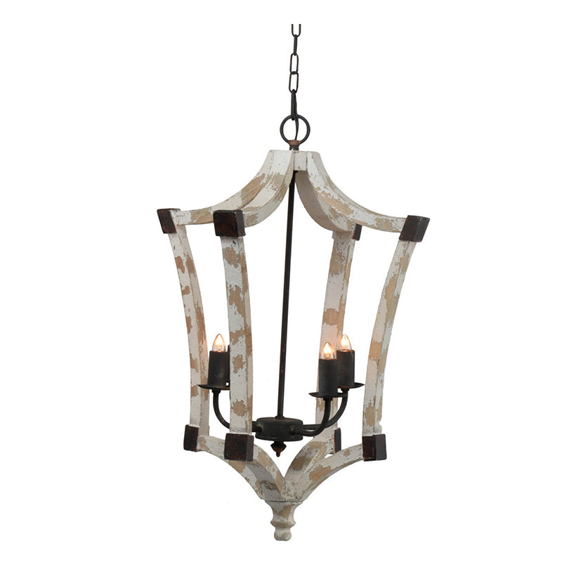 4 - Light Wood Chandelier, Hanging Light Fixture with Adjustable Chain for Kitchen Dining Room Foyer Entryway, Bulb Not Included