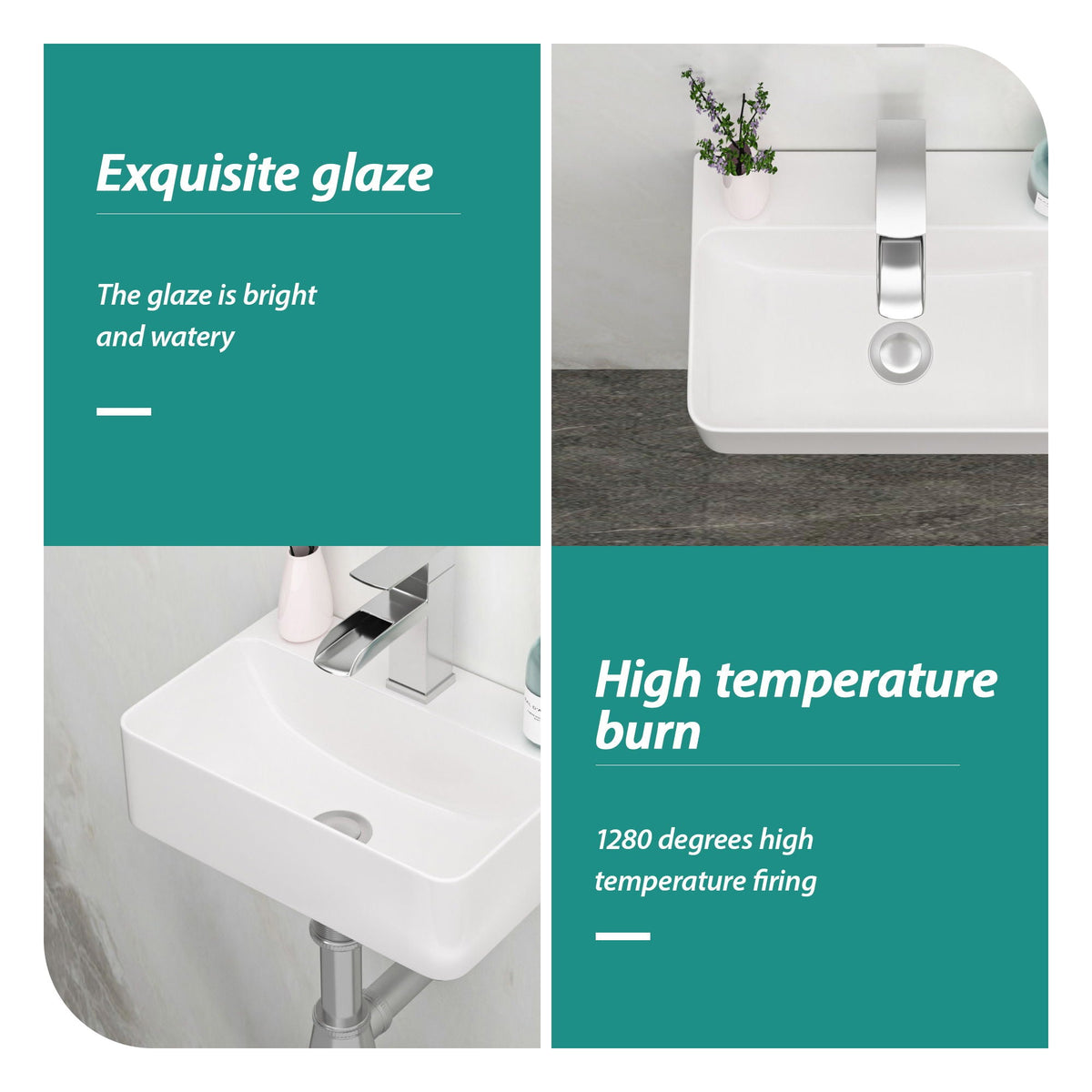 Ceramic Rectangle Wall Mount Bathroom Sink With Single Faucet Hole, photo 6 of 20