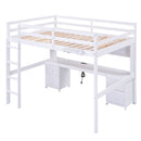 Loft Bed With Desk, Cabinets, Drawers, Charging Station And Bedside Tray