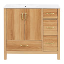 36" Bathroom Vanity, 2 Soft Close Doors, 4 Soft Close Drawers, Adjustable Shelf, Storage Cabinet - Acacia Wood by HouseOfZazla
