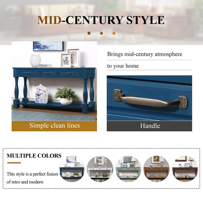 63inch Long Wood Console Table with 3 Drawers and 1 Bottom Shelf for Entryway Hallway Easy Assembly Extra-thick Sofa Table(Navy Blue)