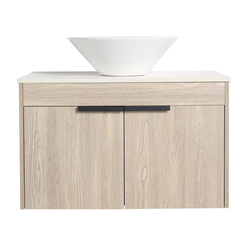 30" Modern Design Float Bathroom Vanity With Ceramic Basin Set, Wall Mounted White Oak Vanity With Soft Close Door, KD-PackingD-Packing Pieces