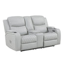 Elonzo - Power Motion Loveseat With Console, LED, Power Headrest & Speaker - Light Gray by Unique Piece Furniture