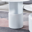 2 Pieces White MDF Round Coffee Table Set for Living Room, Bedroom