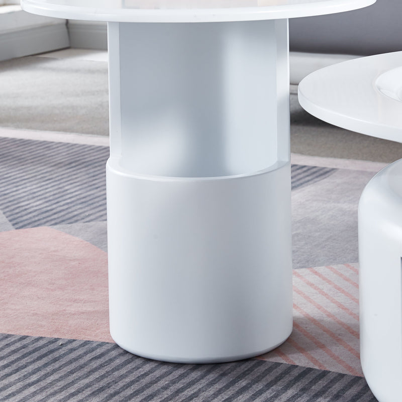 2 Pieces White MDF Round Coffee Table Set for Living Room, Bedroom