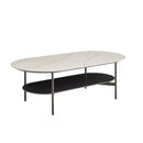 Contemporary Coffee Table Sintered Stone Surface With Ceramic Finish Double Layer Design Base Matte Shelf Modern Living Room Center Table - White / Gray by HouseOfZazla