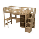 Loft Bed With Built In L Shaped Desk, LED Lights, Storage Shelves, Cabinets, And Staircase by HouseOfZazla