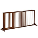 Adjustable Wooden Pet Gate, Freestanding Dog Fence for Doorway, Hall, 3 Panels w/ Safety Barrier, Lockable Door, Brown, 44.5"-65.25" L x 14.25" H