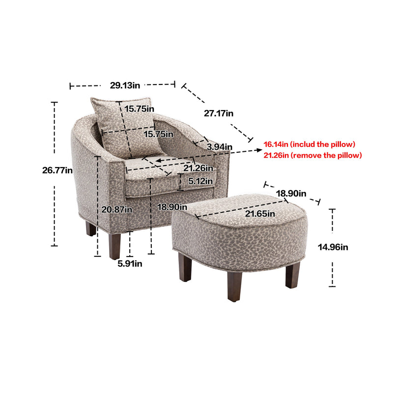 Accent Chair with Ottoman, Mid Century Modern Barrel Chair Upholstered Club Tub Round Arms Chair for Living Room