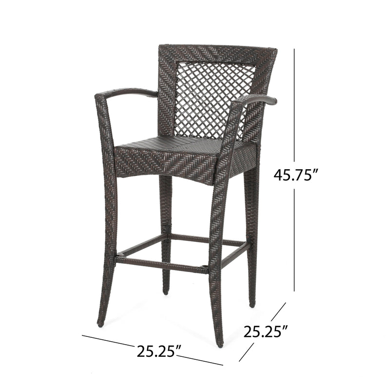 Walker Edison | Outdoor 46" Wicker Barstool (Set of 2), Multi Brown Finish