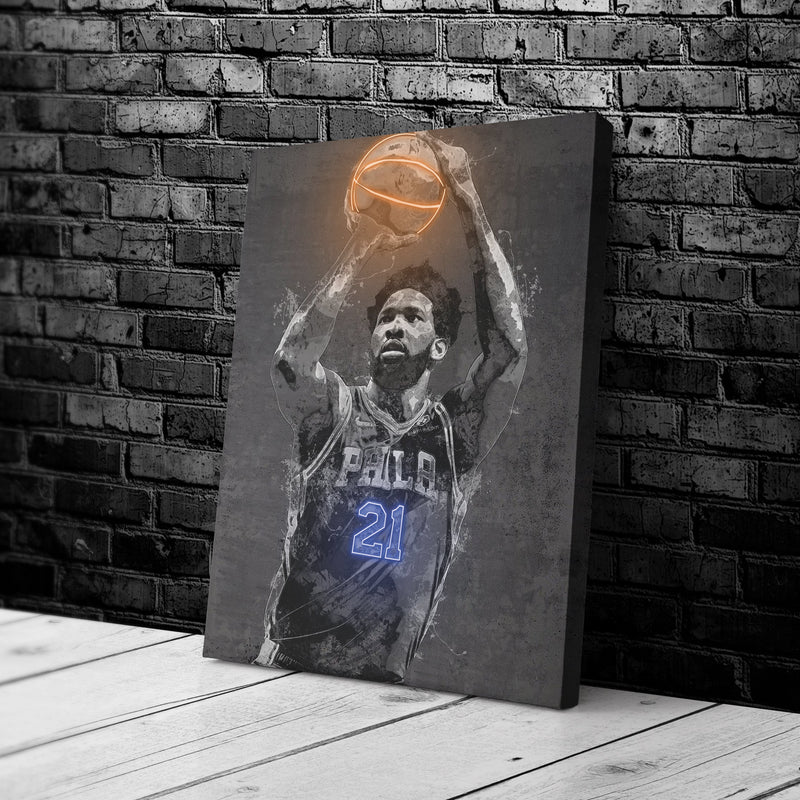 Joel Embiid Poster Graffiti Neon Philadelphia 76ers Basketball Hand Made Poster Canvas Print Kids Wall Art Man Cave Gift Home Decor