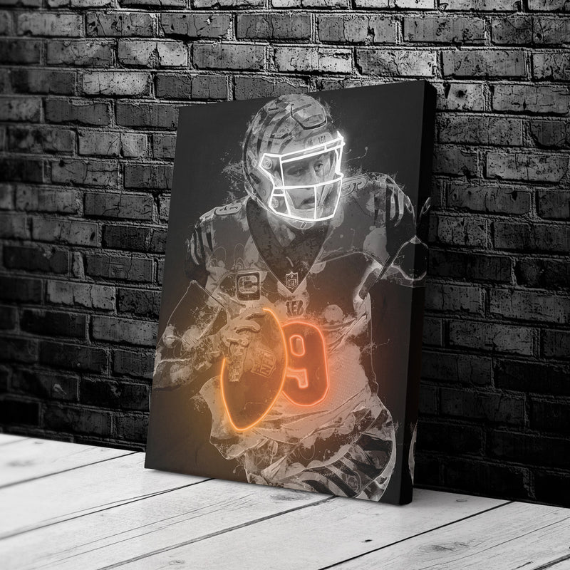 Joe Burrow Graffiti Neon Cincinnati Bengals NFL Poster Canvas Framed Print Wall Kids Art Man Cave Gift Home Decor