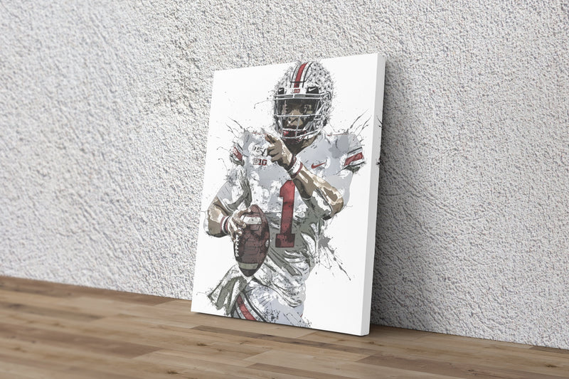 Justin Fields Poster Ohio State Buckeyes Football Painting Hand Made Posters Canvas Print Kids Wall Art Man Cave Gift Home Decor