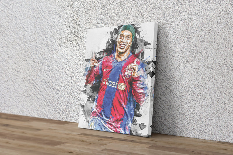 Ronaldinho Poster Barcelona Soccer Painting Hand Made Posters Canvas Print Kids Wall Art Man Cave Gift Home Decor