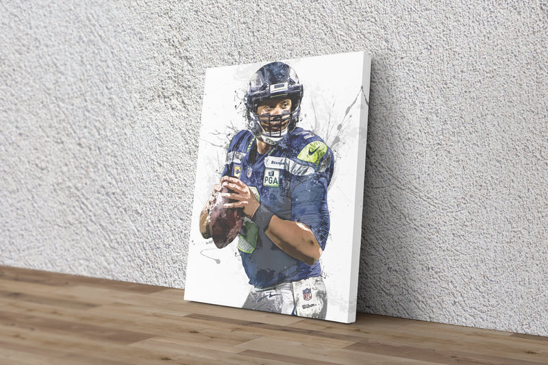 Russell Wilson Art Poster Seattle Seahawks Football Hand Made Posters Canvas Framed Print Wall Kids Art Man Cave Gift Home Decor