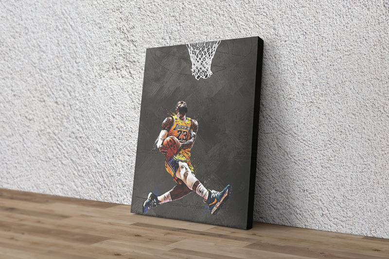 LeBron James Illustration Slam Dunk Poster Los Angeles Lakers Basketball Hand Made Posters Canvas Print Wall Art Home Decor